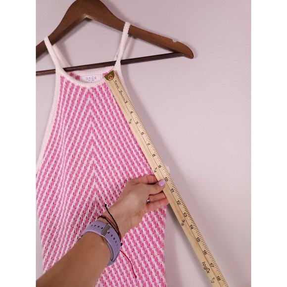 SAGE The Label Pink White Chevron Knit Halter Long Dress Size S Front Slit - Picture 5 of 11